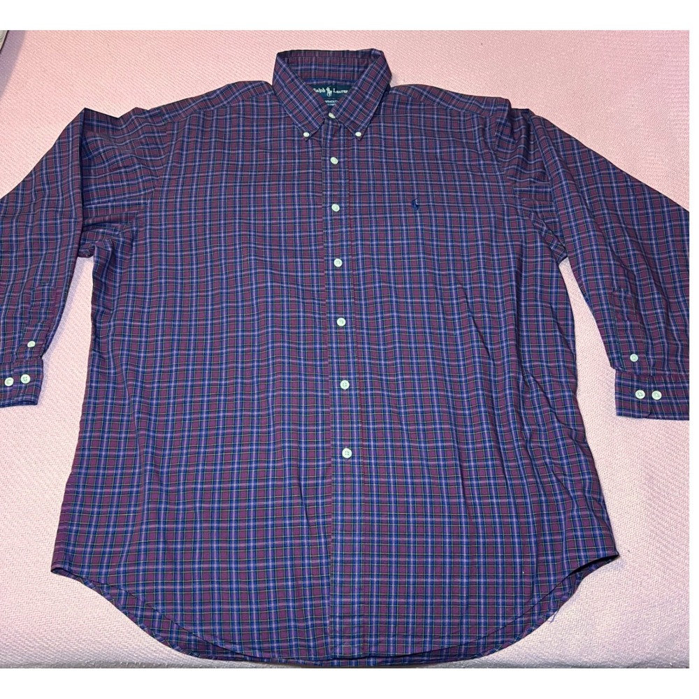 Vintage Ralph Lauren Yarmouth Plaid Button Down Shirt Mens 16.5 34/35 Plaid